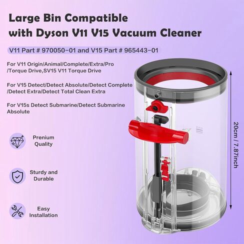 Dust Bin Replacement for Dyson V11 Origin V15 V15S SV14 SV15 SV22 Detect Absolute Extra Pro Total Clean Extra Vacuum Cleaner Canister, Vacuum Bin Part 970050-01 and Part 965443-01 in Saudi Arabia