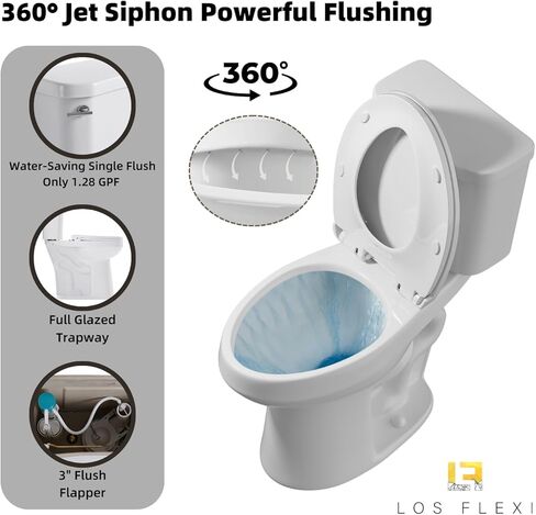 مراحيض طويلة لكبار السن 21 بوصة، مرحاض Los Flexi Comfort & High، وعاء ممدود ومقعد ناعم الإغلاق، 1.28 GPF مرحاض طويل جدًا للمعاقين مع تدفق سيفوني فعال و12 بوصة خشنة in Kuwait
