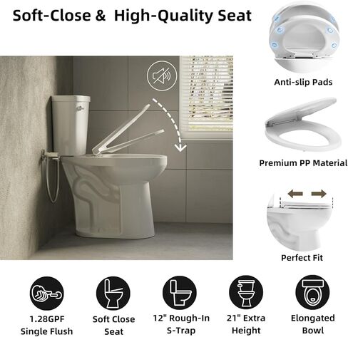 مراحيض طويلة لكبار السن 21 بوصة، مرحاض Los Flexi Comfort & High، وعاء ممدود ومقعد ناعم الإغلاق، 1.28 GPF مرحاض طويل جدًا للمعاقين مع تدفق سيفوني فعال و12 بوصة خشنة in Kuwait