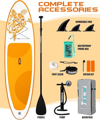 FunWater 10'6×33"×6" Inflatable Stand Up Paddle Board with Premium SUP Paddleboard Accessories,Adults & Youth for All Skill Levels, Included with Board, Paddle, Pump, Three Fins, Backpack(Yellow) in Saudi Arabia
