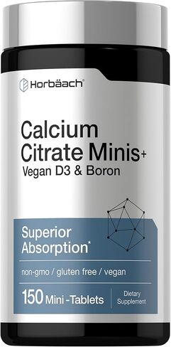 Horbäach Calcium Citrate with Vitamin D3 & Boron | 150 Tablets | Supplement for Men and Women | Vegan, Non-GMO, Gluten Free in Saudi Arabia