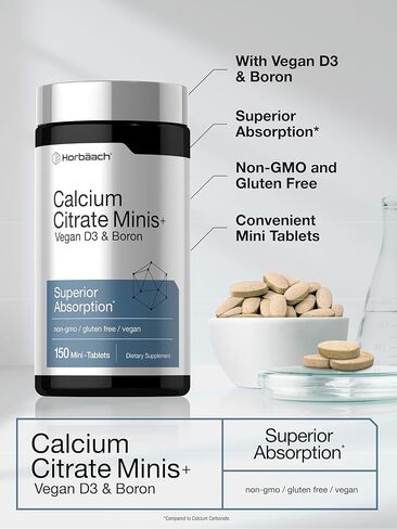 Horbäach Calcium Citrate with Vitamin D3 & Boron | 150 Tablets | Supplement for Men and Women | Vegan, Non-GMO, Gluten Free in Saudi Arabia