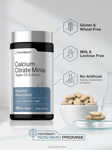 Horbäach Calcium Citrate with Vitamin D3 & Boron | 150 Tablets | Supplement for Men and Women | Vegan, Non-GMO, Gluten Free in Saudi Arabia