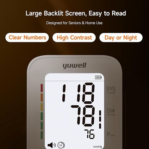 yuwell Blood Pressure Monitor, Large Upper Arm Blood Pressure Cuff, Digital Blood Pressure Machine for Home Use, Large Backlit Screen Display, Stores 199 Readings, Voice Broadcasting with Batteries in Saudi Arabia