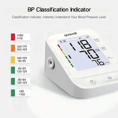 yuwell Blood Pressure Monitor, Large Upper Arm Blood Pressure Cuff, Digital Blood Pressure Machine for Home Use, Large Backlit Screen Display, Stores 199 Readings, Voice Broadcasting with Batteries in Saudi Arabia