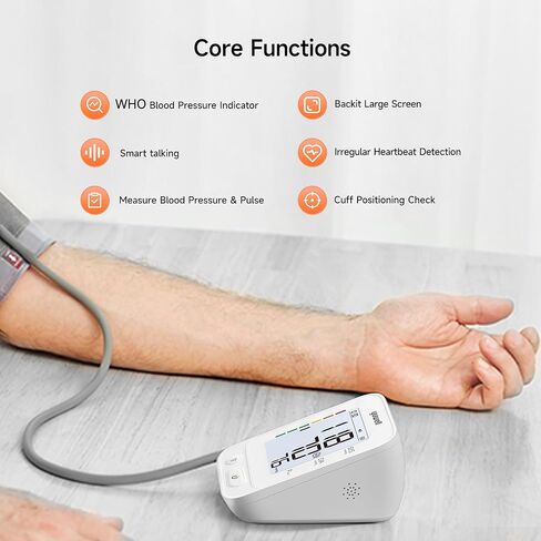 yuwell Blood Pressure Monitor, Large Upper Arm Blood Pressure Cuff, Digital Blood Pressure Machine for Home Use, Large Backlit Screen Display, Stores 199 Readings, Voice Broadcasting with Batteries in Saudi Arabia