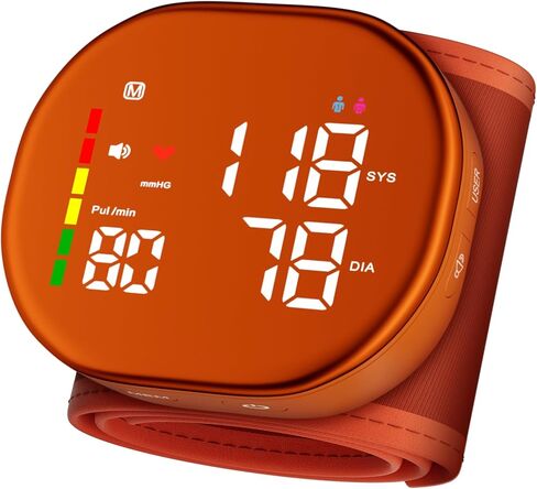 Double love Wrist Blood Pressure Monitor for Home Use - Upgraded Large LED Screen, Dual User 240 Memories with Carrying Case, Voice Broadcast, Adjustable bp Cuff (5.3-7.6 inches) - Orange in Kuwait