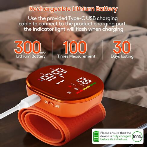 Double love Wrist Blood Pressure Monitor for Home Use - Upgraded Large LED Screen, Dual User 240 Memories with Carrying Case, Voice Broadcast, Adjustable bp Cuff (5.3-7.6 inches) - Orange in Kuwait
