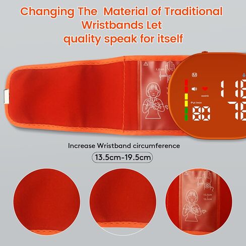 Double love Wrist Blood Pressure Monitor for Home Use - Upgraded Large LED Screen, Dual User 240 Memories with Carrying Case, Voice Broadcast, Adjustable bp Cuff (5.3-7.6 inches) - Orange in Kuwait