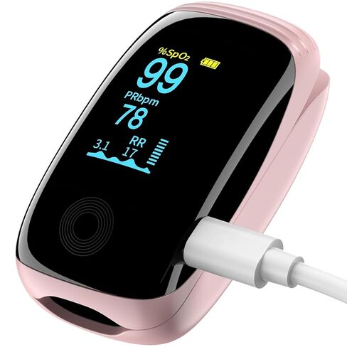 Finger Pulse Oximeter, Fingertip Blood Oxygen Saturation with Rechargeable Pulse Monitor, Accurate Spo2 Reading and Respiration Rate Monitoring for Home, Outdoor Sports in Kuwait