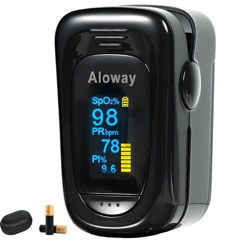 مقياس التأكسج النبضي، شاشة OLED للأكسجين بأطراف الأصابع مع حافظة، جهاز مراقبة تشبع الأكسجين في الدم (SpO2) مع منبه وبطاريات وحبل (أرجواني) in Kuwait