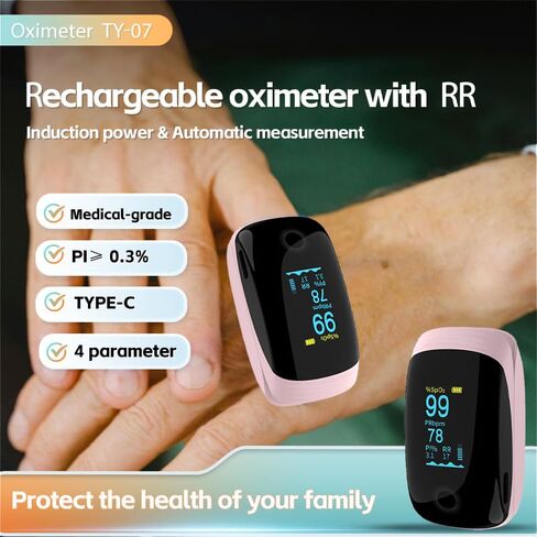 Finger Pulse Oximeter, Fingertip Blood Oxygen Saturation with Rechargeable Pulse Monitor, Accurate Spo2 Reading and Respiration Rate Monitoring for Home, Outdoor Sports in Kuwait