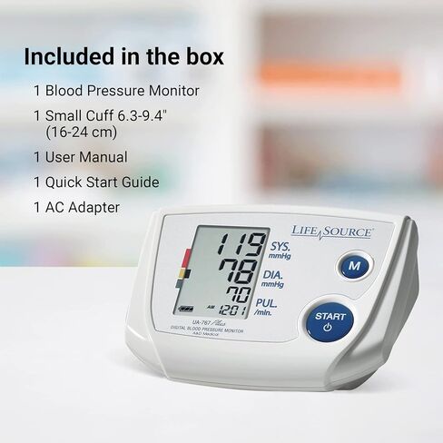 A&D Medical Blood Pressure Monitor for Home Use – UA-767PSAC Small Cuff (6.3-9.4" / 16-24 cm), Easy to Use, One Button Operation, Automatic Inflation, AC Adapter in Kuwait