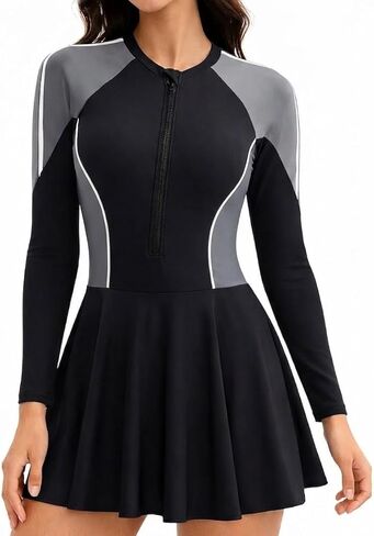 Women's Long Sleeve One-Piece Swim Dress with Zipper – Tummy Control Modest Swimsuit in Saudi Arabia