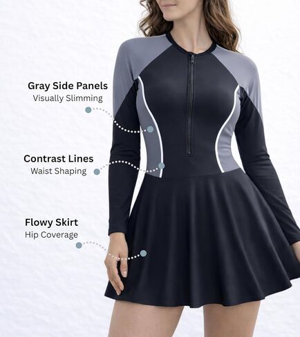 Women's Long Sleeve One-Piece Swim Dress with Zipper – Tummy Control Modest Swimsuit in Saudi Arabia