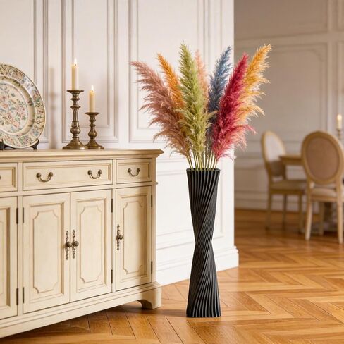 23.6" (60cm) Tall Black Floor Vase for Pampas Grass, Floor Vases for Modern Geometry Decor - Minimalist Skinny Unique Shape Flower Vase for Farmhouse Entryway, Fireplace,Shelf in Saudi Arabia