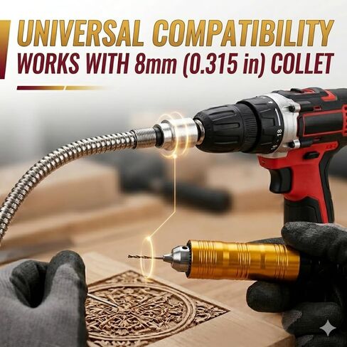 Heavy Duty Metal Flexible Shaft Extension - Rotary Tool Attachment Cable with 0.3-6.5mm Keyed Chuck & Aluminum Handle - Professional Flex Grinder Adapter for Wood Carving & Polishing in Saudi Arabia