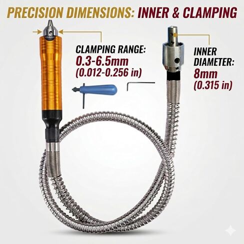 Heavy Duty Metal Flexible Shaft Extension - Rotary Tool Attachment Cable with 0.3-6.5mm Keyed Chuck & Aluminum Handle - Professional Flex Grinder Adapter for Wood Carving & Polishing in Saudi Arabia