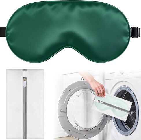 Silk Sleep Mask for Sleeping, Blackout Eye Mask with Adjustable Strap, Lightweight & Comfortable Blindfold for Women & Men, Includes Protective Laundry Bag for Eye Cover(Green) in Saudi Arabia