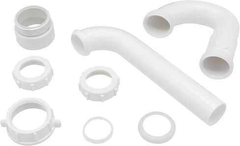 1-1/4 Inch P-Trap Kit, Polypropylene Tubular with PVC Marvel Adapter, Ribbed Threaded Nuts for Strong Leak-Free Connection, Includes J-Bend, Wall Arm & Washers in Kuwait