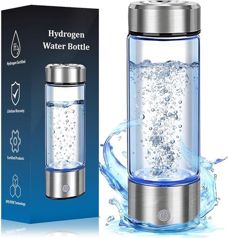 Hydrogen Water Bottle Generator - Portable Hydrogen Water Ionizer Machine SPE PEM Tech, Rechargeable Hydrogen Rich Water Glass Bottle for Home Gym Office and Travel Hydrogen Bottle in Kuwait