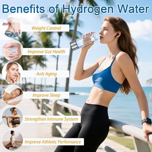 Hydrogen Water Bottle Generator - Portable Hydrogen Water Ionizer Machine SPE PEM Tech, Rechargeable Hydrogen Rich Water Glass Bottle for Home Gym Office and Travel Hydrogen Bottle in Kuwait