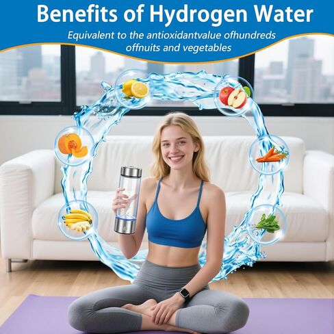 Hydrogen Water Bottle Generator - Portable Hydrogen Water Ionizer Machine SPE PEM Tech, Rechargeable Hydrogen Rich Water Glass Bottle for Home Gym Office and Travel Hydrogen Bottle in Kuwait