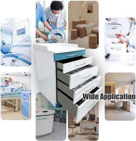 خزانة ملفات متنقلة معدنية من INTSUPERMAI بـ 4 أدراج مع قفل مقاس 19 بوصة، خزانة تخزين مساعد طب الأسنان، خزانة متنقلة لمساعد طب الأسنان، عربة تخزين من الفولاذ المقاوم للصدأ، لون أزرق وأبيض in Kuwait