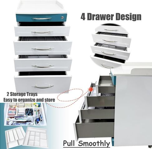 خزانة ملفات متنقلة معدنية من INTSUPERMAI بـ 4 أدراج مع قفل مقاس 19 بوصة، خزانة تخزين مساعد طب الأسنان، خزانة متنقلة لمساعد طب الأسنان، عربة تخزين من الفولاذ المقاوم للصدأ، لون أزرق وأبيض in Kuwait