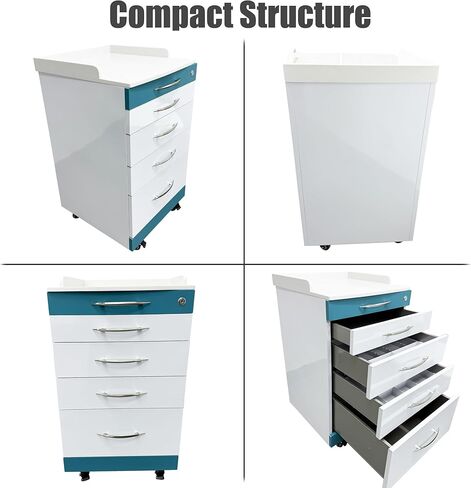 خزانة ملفات متنقلة معدنية من INTSUPERMAI بـ 4 أدراج مع قفل مقاس 19 بوصة، خزانة تخزين مساعد طب الأسنان، خزانة متنقلة لمساعد طب الأسنان، عربة تخزين من الفولاذ المقاوم للصدأ، لون أزرق وأبيض in Kuwait