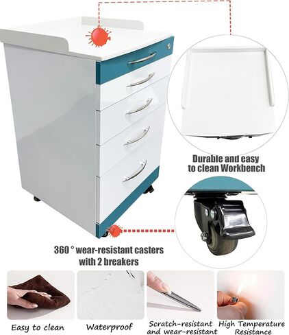 خزانة ملفات متنقلة معدنية من INTSUPERMAI بـ 4 أدراج مع قفل مقاس 19 بوصة، خزانة تخزين مساعد طب الأسنان، خزانة متنقلة لمساعد طب الأسنان، عربة تخزين من الفولاذ المقاوم للصدأ، لون أزرق وأبيض in Kuwait