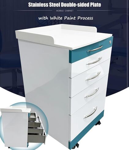 خزانة ملفات متنقلة معدنية من INTSUPERMAI بـ 4 أدراج مع قفل مقاس 19 بوصة، خزانة تخزين مساعد طب الأسنان، خزانة متنقلة لمساعد طب الأسنان، عربة تخزين من الفولاذ المقاوم للصدأ، لون أزرق وأبيض in Kuwait