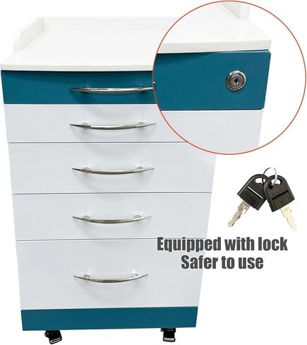 خزانة ملفات متنقلة معدنية من INTSUPERMAI بـ 4 أدراج مع قفل مقاس 19 بوصة، خزانة تخزين مساعد طب الأسنان، خزانة متنقلة لمساعد طب الأسنان، عربة تخزين من الفولاذ المقاوم للصدأ، لون أزرق وأبيض in Kuwait