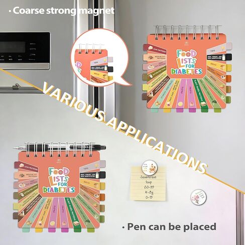 [17 Categories] Magnetic Diabetes Food List and Meal Planner - 340+ Diabetic Food Chart for Type 1&2 Diabetes - Portable Diabetic Supplies- Diabetes Food List Chart Booklet with Glycemic Index (GI) in Kuwait
