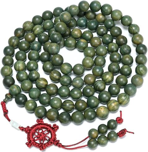 Natural Green Sandalwood 108 Mala Bead Necklace Buddhist Prayer Beads for Meditation or Yoga in Saudi Arabia