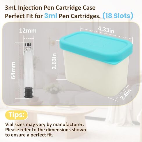 حقيبة تخزين خرطوشة 3 مل، خراطيش القلم وصندوق حامل قارورة مع حشوة وغطاء من السيليكون، سهلة التنظيف، آمنة للثلاجة/الفريزر، منظم قابل لإعادة الاستخدام (الخراطيش/القارورة غير متضمنة) in Kuwait