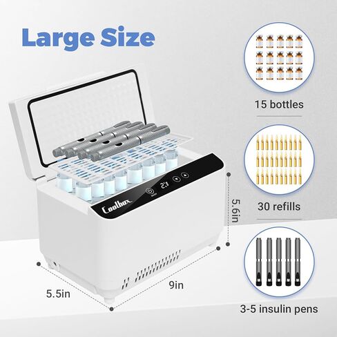 Electric Insulin Cooler Travel Case Box, Insulin Fridge for Travel TSA Approved, Portable Insulin Refrigerator, Diabetic Travel Case with LCD Display, 2-18℃ Temperature Control, 3–5 Insulin Pens in Kuwait