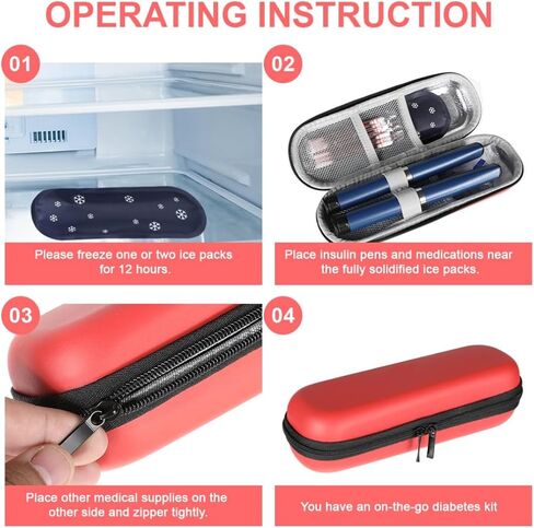 Insulin Cooler Travel Case for Diabetic Supplies Red Insulin Pen Storage Compact with One Ice Pack for Daily Life and Trip in Kuwait
