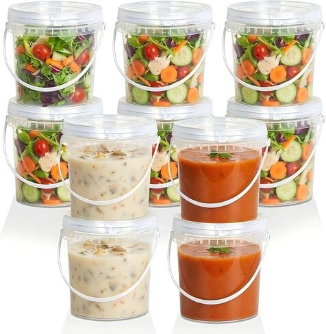 Airtight Clear Plastic Bucket with Lid, Ice Buckets for Parties, Reusable Ice Cream Tub with Handle, Food Storage Container, Food Grade Freezer and Microwave Safe for Sauce, Soup (16 OZ/500 ML) in Kuwait