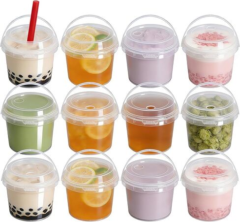 Airtight Clear Plastic Bucket with Lid, Ice Buckets for Parties, Reusable Ice Cream Tub with Handle, Food Storage Container, Food Grade Freezer and Microwave Safe for Sauce, Soup (16 OZ/500 ML) in Saudi Arabia
