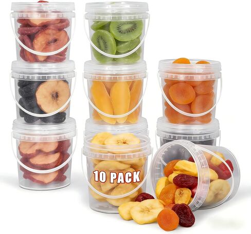Airtight Clear Plastic Bucket with Lid, Ice Buckets for Parties, Reusable Ice Cream Tub with Handle, Food Storage Container, Food Grade Freezer and Microwave Safe for Sauce, Soup (16 OZ/500 ML) in Saudi Arabia