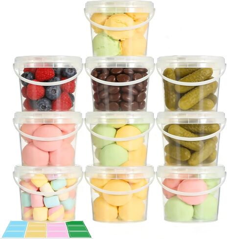 Airtight Clear Plastic Bucket with Lid, Ice Buckets for Parties, Reusable Ice Cream Tub with Handle, Food Storage Container, Food Grade Freezer and Microwave Safe for Sauce, Soup (16 OZ/500 ML) in Saudi Arabia
