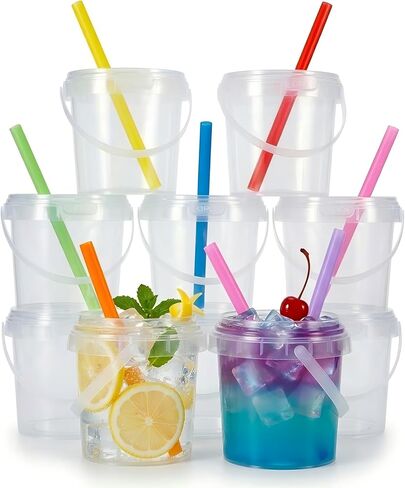 Airtight Clear Plastic Bucket with Lid, Ice Buckets for Parties, Reusable Ice Cream Tub with Handle, Food Storage Container, Food Grade Freezer and Microwave Safe for Sauce, Soup (16 OZ/500 ML) in Saudi Arabia