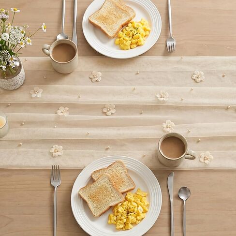 Artoid Mode Flower Pearl Champagne Gauze Table Runner 10FT, Seasonal Sheer Dining Holiday Wedding Birthday Baby Shower Table Decor for Home Party in Saudi Arabia