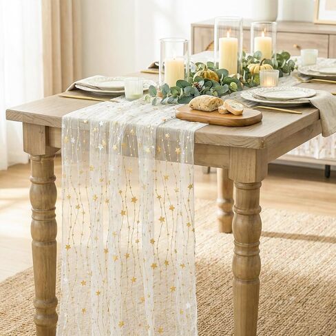 Artoid Mode Stars Beige Gauze Table Runner 10FT, Glitter Metallic Foil Sheer Dining Wedding Anniversary Holiday Birthday Table Decor for Home Party in Saudi Arabia