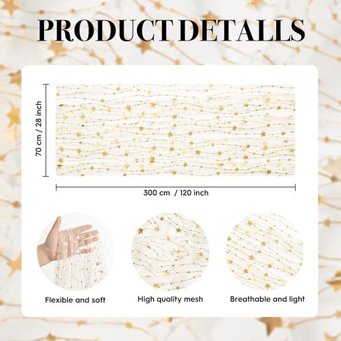Artoid Mode Stars Beige Gauze Table Runner 10FT, Glitter Metallic Foil Sheer Dining Wedding Anniversary Holiday Birthday Table Decor for Home Party in Saudi Arabia