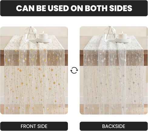 Artoid Mode Stars Beige Gauze Table Runner 10FT, Glitter Metallic Foil Sheer Dining Wedding Anniversary Holiday Birthday Table Decor for Home Party in Saudi Arabia
