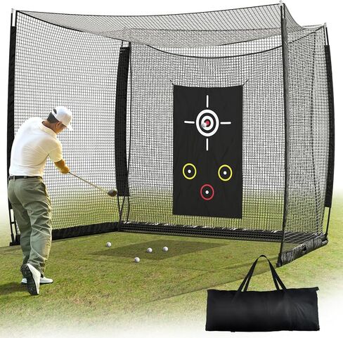 10x8ft Golf Hitting Cage,270°Large Catch Zone Practice Net with Double Back Net & Target Cloth, Heavy-Duty Golf Cage Net for Backyard, Indoor & Outdoor in Kuwait