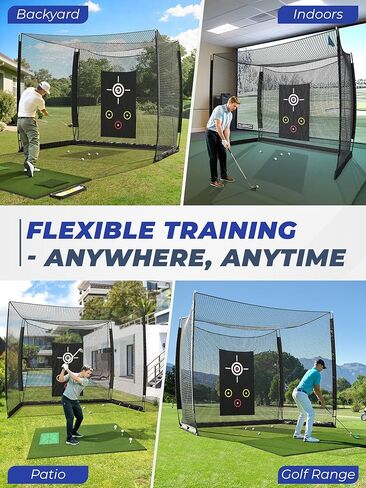 10x8ft Golf Hitting Cage,270°Large Catch Zone Practice Net with Double Back Net & Target Cloth, Heavy-Duty Golf Cage Net for Backyard, Indoor & Outdoor in Kuwait