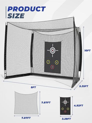10x8ft Golf Hitting Cage,270°Large Catch Zone Practice Net with Double Back Net & Target Cloth, Heavy-Duty Golf Cage Net for Backyard, Indoor & Outdoor in Kuwait
